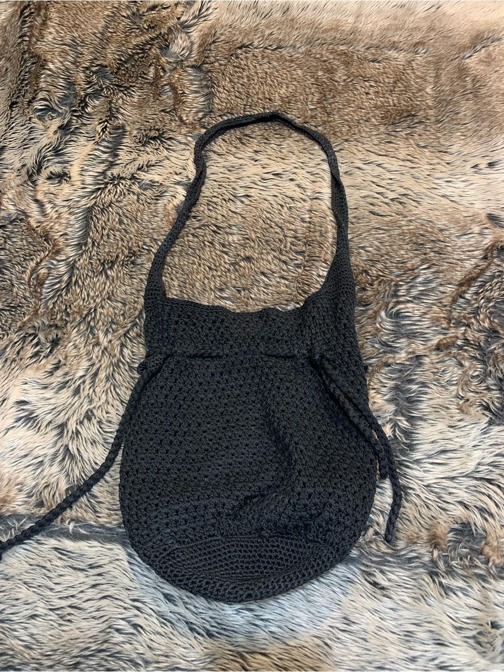 The Sak Women's Black Crochet Bucket Bag with Drawstring Closure